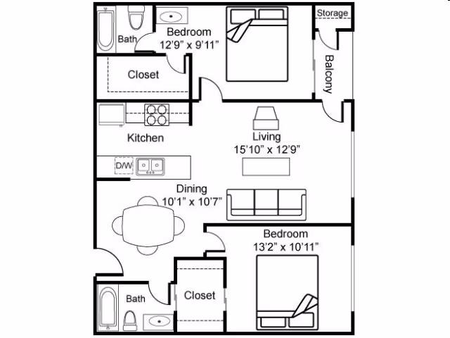 2 Bedroom 2 Bath 302 floor plan